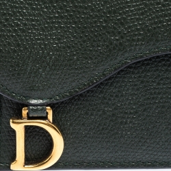 Pre Owned Dior Deep Green Leather Saddle Card Holder