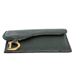 Pre Owned Dior Deep Green Leather Saddle Card Holder