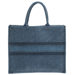 Pre Owned Dior Blue Oblique Embroidered Denim Book Tote