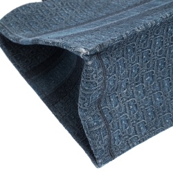 Pre Owned Dior Blue Oblique Embroidered Denim Book Tote