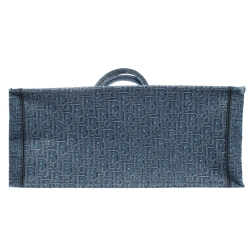 Pre Owned Dior Blue Oblique Embroidered Denim Book Tote