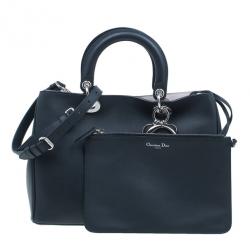 Pre Owned Dior Black Calfskin Medium Diorissimo Shopper Tote