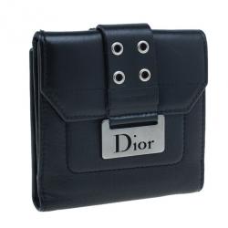 مملوكة مسبقًا Dior Black Leather Chic Compact Wallet
