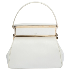 Pre Owned Dior White Leather Babe Vanity Top Handle Bag