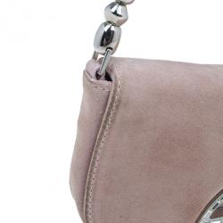 Pre Owned Dior Pink Suede Maris Pearl Shoulder Bag