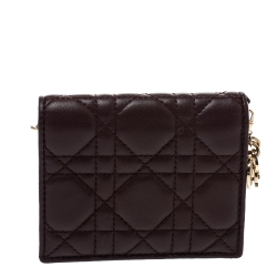 Pre Owned Dior Burgundy Leather Lady Dior Card Holder
