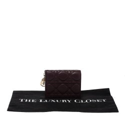 Pre Owned Dior Burgundy Leather Lady Dior Card Holder