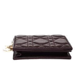 Pre Owned Dior Burgundy Leather Lady Dior Card Holder