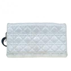 مملوكة مسبقًا Dior Metallic Silver Leather Cannage Midnight Clutch