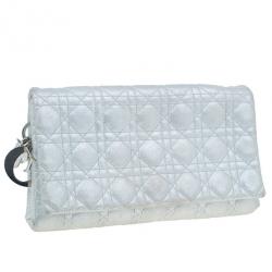 مملوكة مسبقًا Dior Metallic Silver Leather Cannage Midnight Clutch