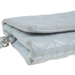 مملوكة مسبقًا Dior Metallic Silver Leather Cannage Midnight Clutch