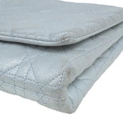 مملوكة مسبقًا Dior Metallic Silver Leather Cannage Midnight Clutch