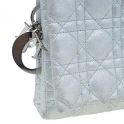 مملوكة مسبقًا Dior Metallic Silver Leather Cannage Midnight Clutch