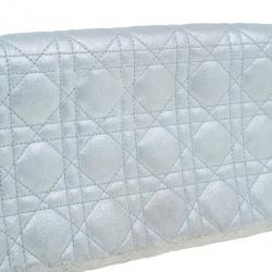 مملوكة مسبقًا Dior Metallic Silver Leather Cannage Midnight Clutch