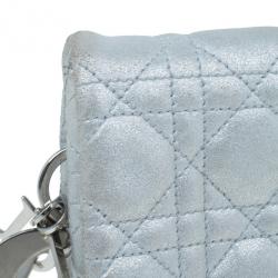 مملوكة مسبقًا Dior Metallic Silver Leather Cannage Midnight Clutch