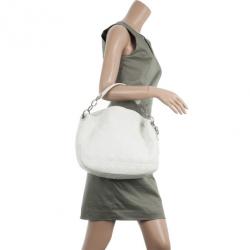 مملوكة مسبقًا Christian Dior White Quilted Leather Cannage Medium Lady Dior Hobo Bag