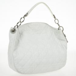 مملوكة مسبقًا Christian Dior White Quilted Leather Cannage Medium Lady Dior Hobo Bag