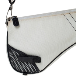 Pre Owned Dior White/Black Nylon and Mesh Saddle Bag