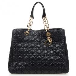 Pre Owned Christian Dior Black Cannage Quilted Coated Canvas Panarea Medium Tote Bag