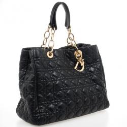 Pre Owned Christian Dior Black Cannage Quilted Coated Canvas Panarea Medium Tote Bag