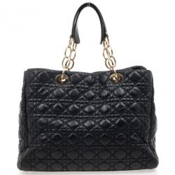 Pre Owned Christian Dior Black Cannage Quilted Coated Canvas Panarea Medium Tote Bag