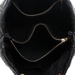 Pre Owned Christian Dior Black Cannage Quilted Coated Canvas Panarea Medium Tote Bag