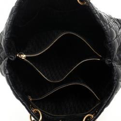 Pre Owned Christian Dior Black Cannage Quilted Coated Canvas Panarea Medium Tote Bag