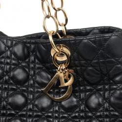 Pre Owned Christian Dior Black Cannage Quilted Coated Canvas Panarea Medium Tote Bag