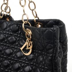 Pre Owned Christian Dior Black Cannage Quilted Coated Canvas Panarea Medium Tote Bag
