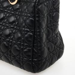 Pre Owned Christian Dior Black Cannage Quilted Coated Canvas Panarea Medium Tote Bag
