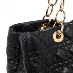 Pre Owned Christian Dior Black Cannage Quilted Coated Canvas Panarea Medium Tote Bag