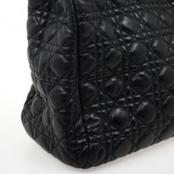 Pre Owned Christian Dior Black Cannage Quilted Coated Canvas Panarea Medium Tote Bag