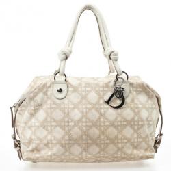 مملوكة مسبقًا Dior Cream Cherie Cannage Printed Canvas Zip Bag