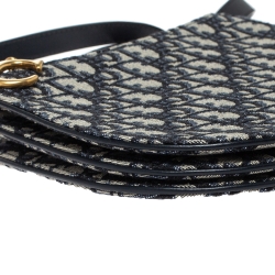 Pre Owned Dior Blue/White Oblique Canvas and Leather Saddle Crossbody Bag