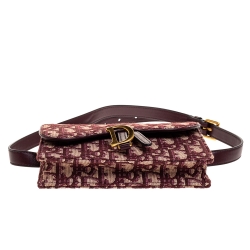 Pre Owned Dior Burgundy/Beige Oblique Canvas and Leather Saddle Belt Bag