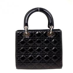 مملوكة مسبقًا Christian Dior Navy Blue Lady Dior Medium Patent Bag