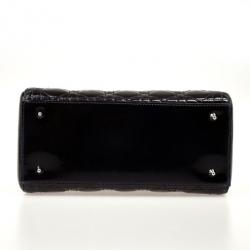 مملوكة مسبقًا Christian Dior Navy Blue Lady Dior Medium Patent Bag