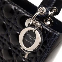 مملوكة مسبقًا Christian Dior Navy Blue Lady Dior Medium Patent Bag