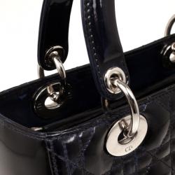 مملوكة مسبقًا Christian Dior Navy Blue Lady Dior Medium Patent Bag