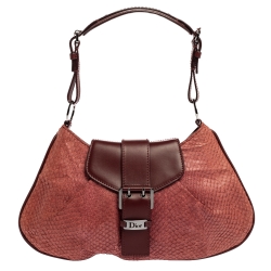 مملوكة مسبقًا Dior Burgundy Python and Leather Vintage Shoulder Bag