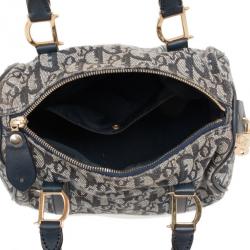Pre Owned Christian Dior Navy Monogram Small Boston Bag