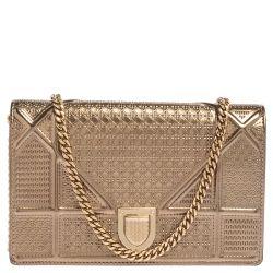 Pre Owned حقيبة كتف ديور ميني ديوراما جلد ميكرو كاناج  ذهبي ميتاليك