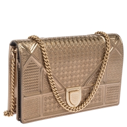 Pre Owned حقيبة كتف ديور ميني ديوراما جلد ميكرو كاناج  ذهبي ميتاليك
