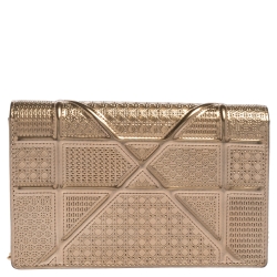 Pre Owned حقيبة كتف ديور ميني ديوراما جلد ميكرو كاناج  ذهبي ميتاليك