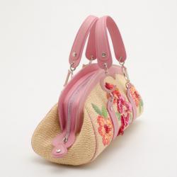 Pre Owned Dior Limited Edition Wicker Frame Bag with Raffia Flowers