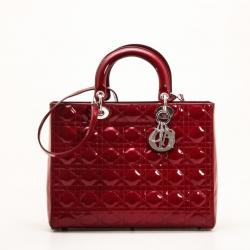 Pre Owned Dior Red Patent Large Lady Dior Bag