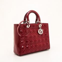 Pre Owned Dior Red Patent Large Lady Dior Bag