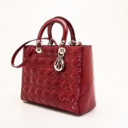 Pre Owned Dior Red Patent Large Lady Dior Bag