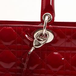 Pre Owned Dior Red Patent Large Lady Dior Bag