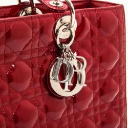 Pre Owned Dior Red Patent Large Lady Dior Bag